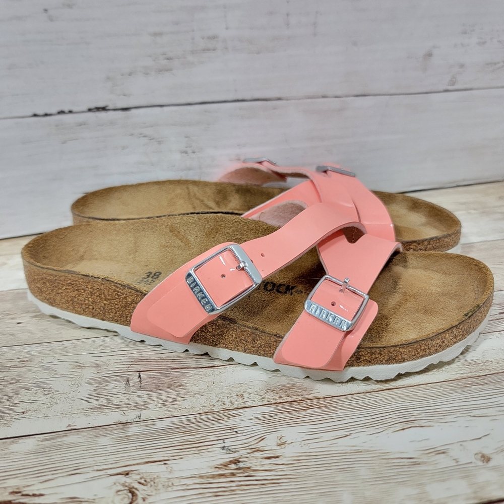 Birkenstock Birko-Flor Yao Balance Patent Coral Peach Sandals EUR 38 US 7 - Picture 2 of 11